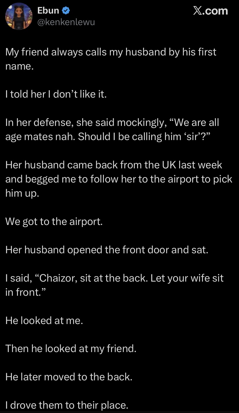 "You could have said Mr. Chaizor" - Lady shares friend's reaction after calling her UK husband by first name