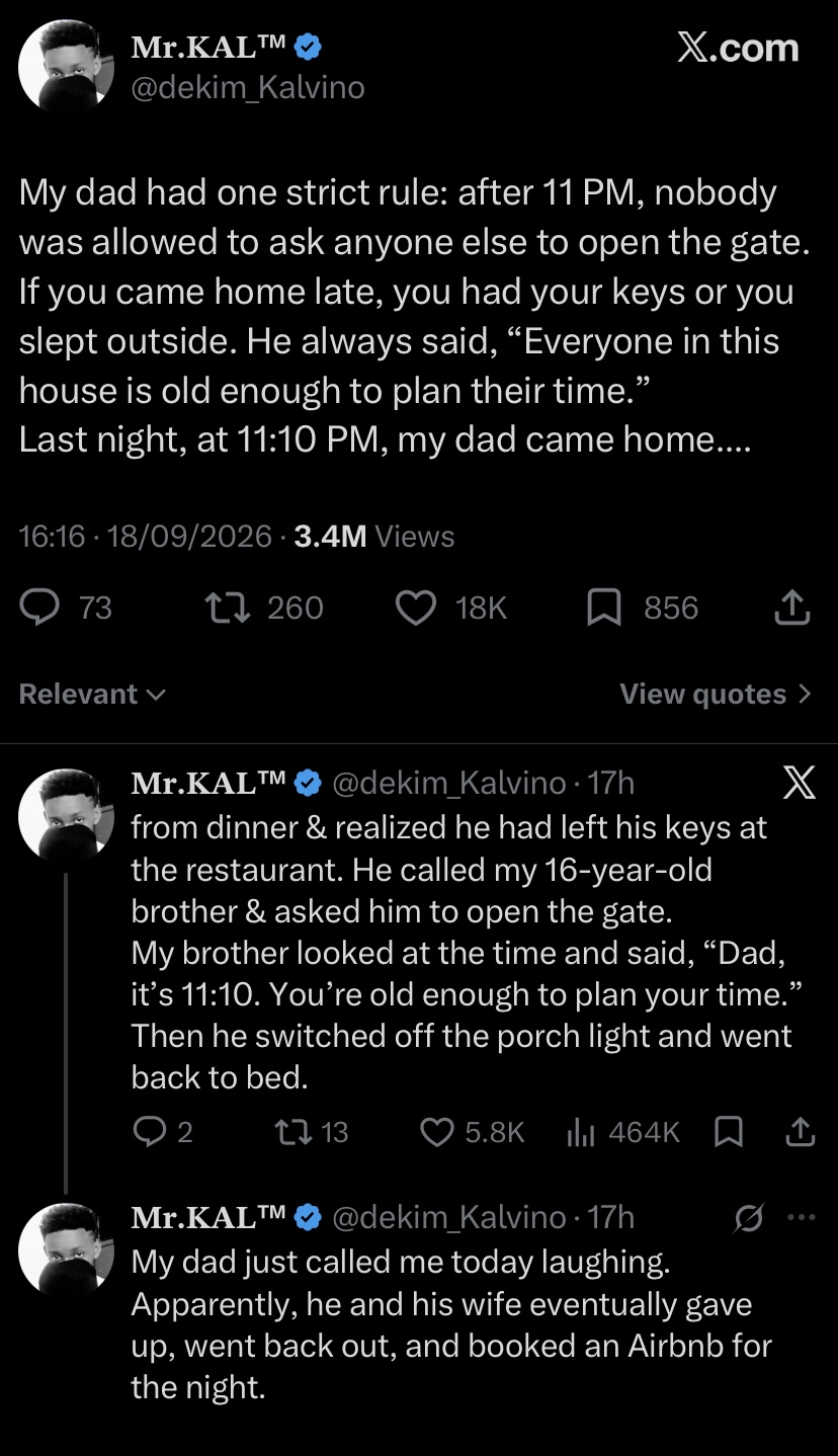 “You’re old enough to plan your time” - 16-year-old boy reportedly locks dad out after 11 PM