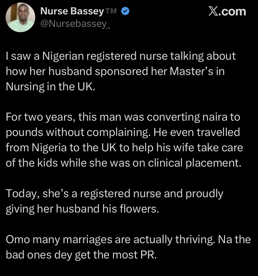 “He converted Naira to Pounds for 2 years & flew to UK to babysit” - Nurse reveals how husband sponsored wife’s Master’s