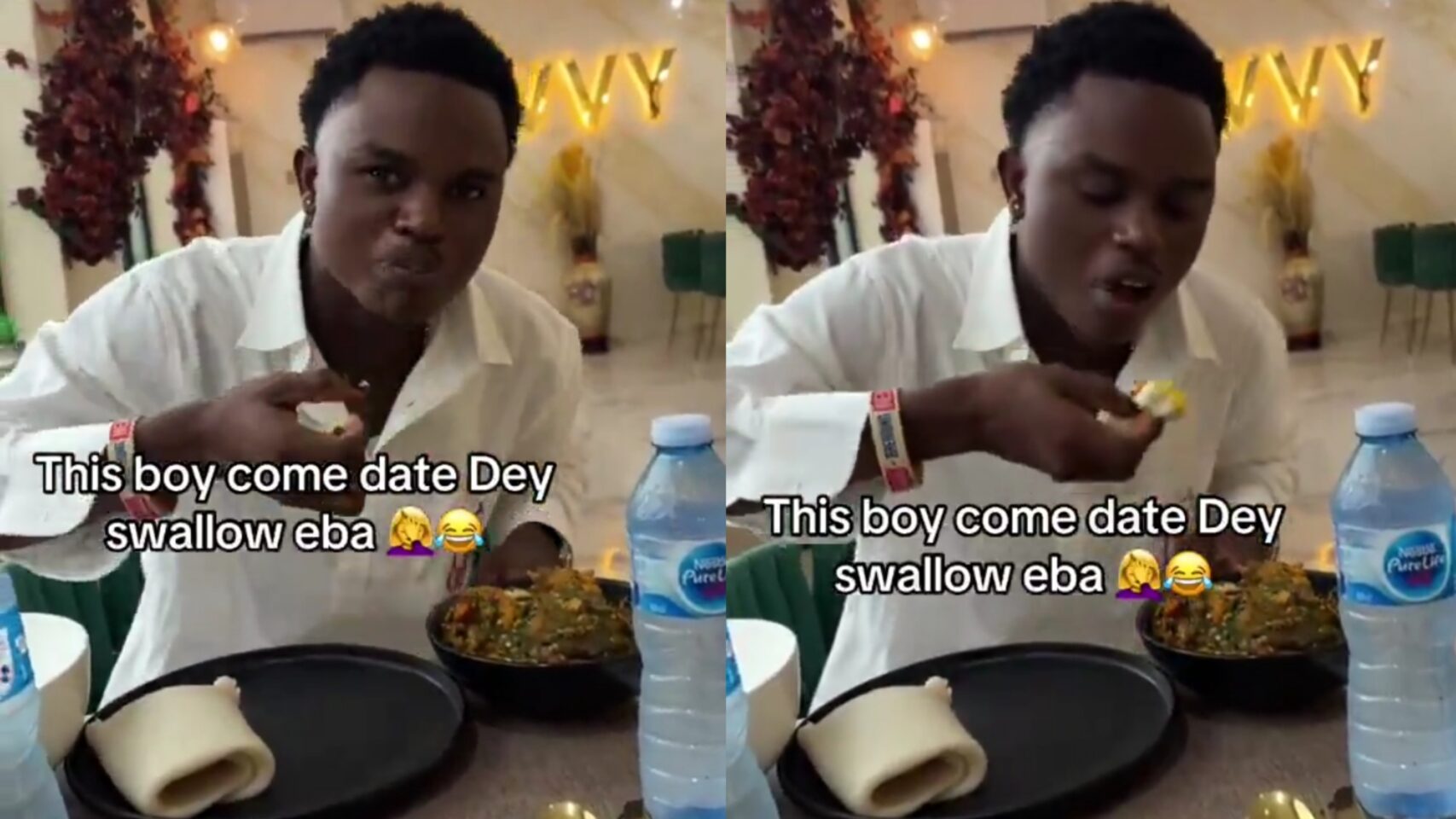 “This boy come date dey swallow eba” — Lady shocked as her date orders eba on their first date