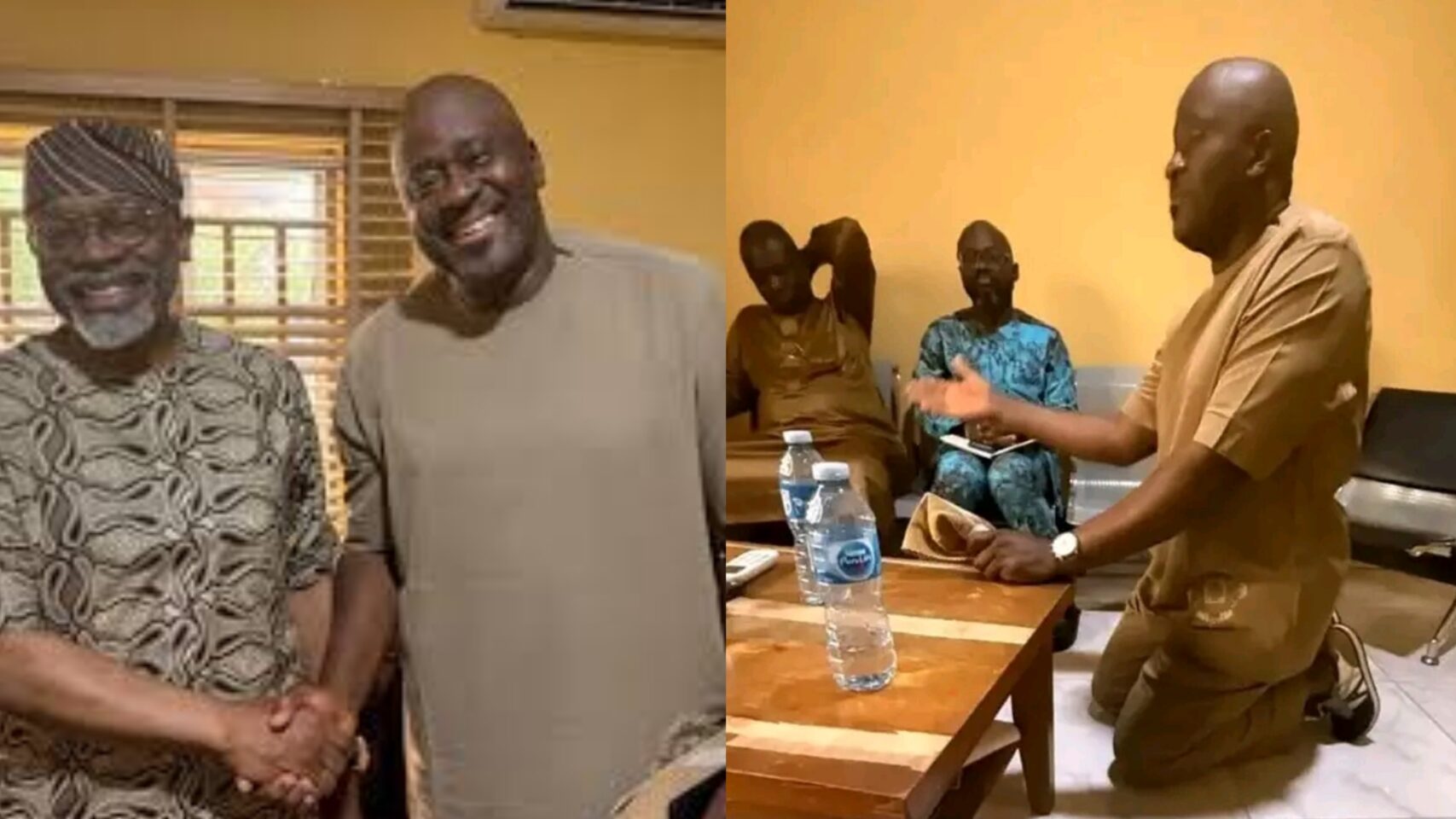 "I'm deeply sorry" — Desmond Elliot kneels, apologises to Gbajabiamila