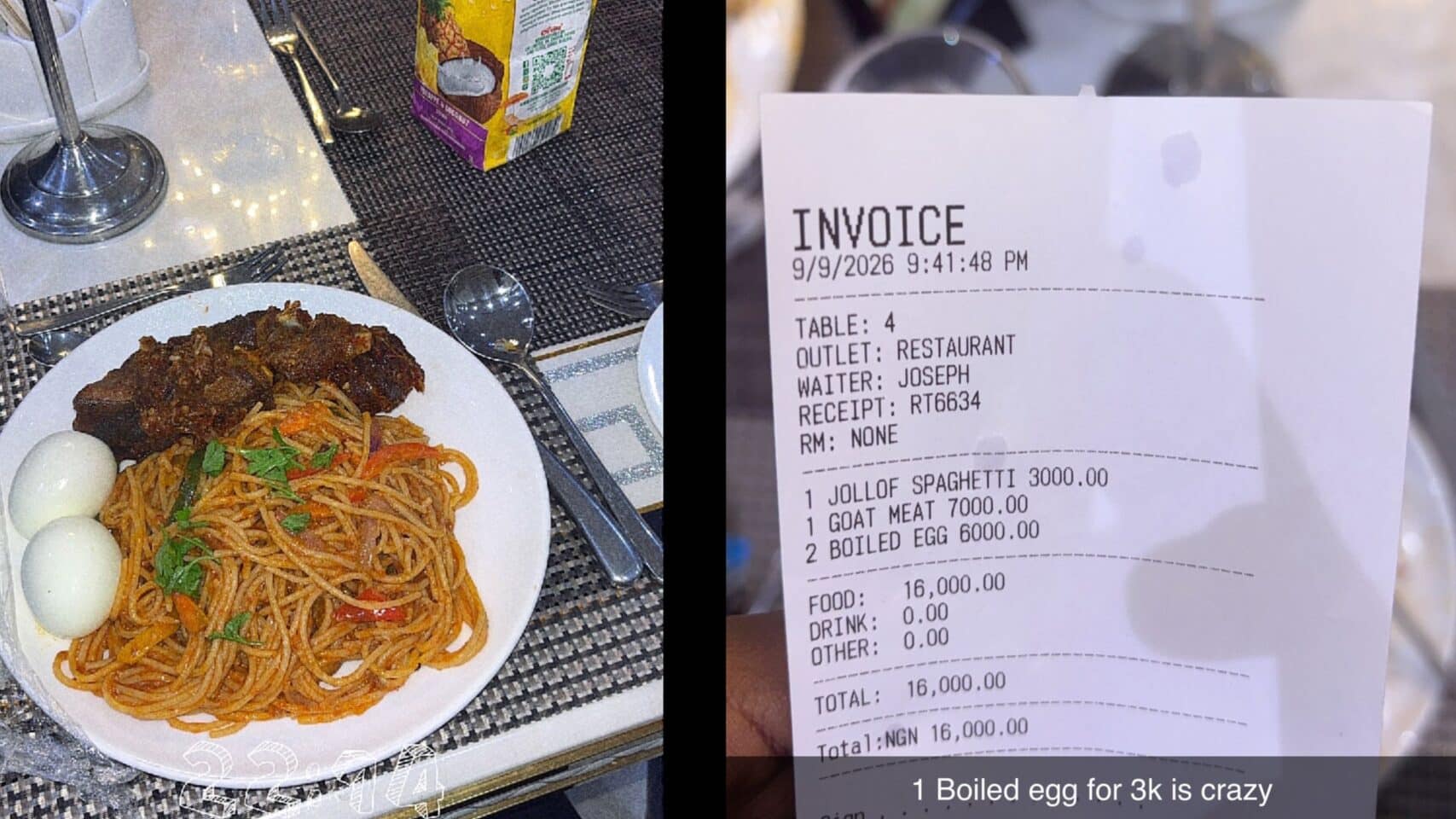 “It’s pure extortion” — Man cries out as restaurant sells 2 boiled eggs for ₦6,000