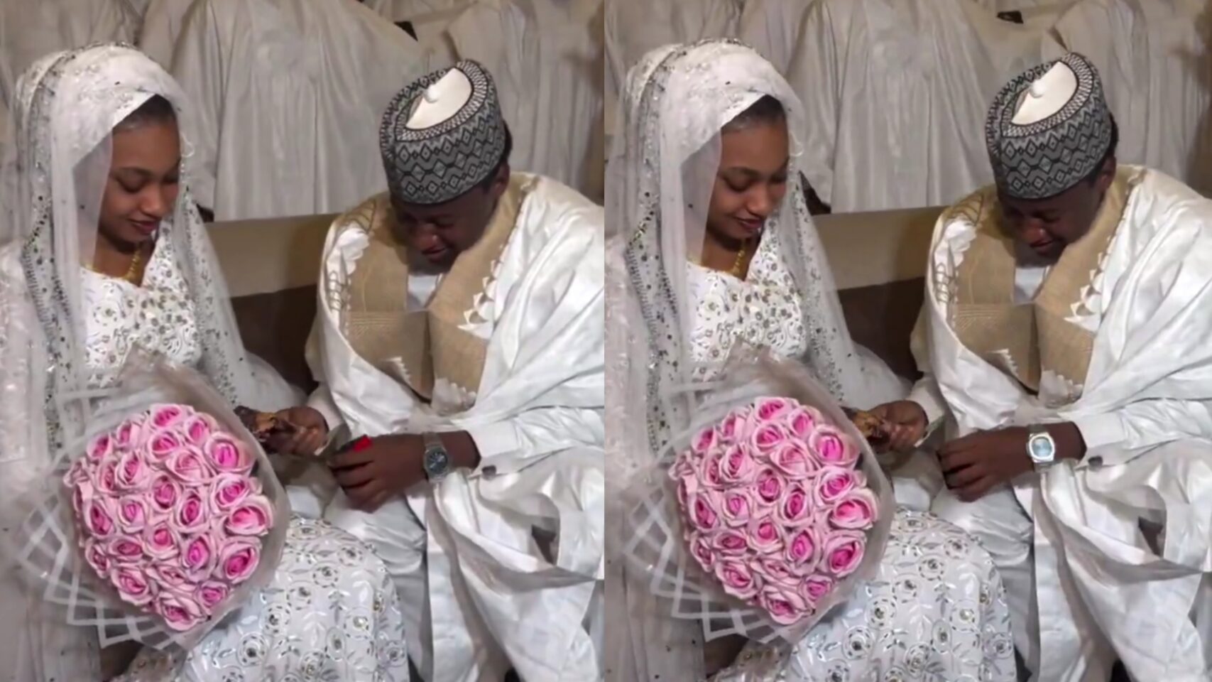 Groom’s hands shake while putting ring on bride’s finger