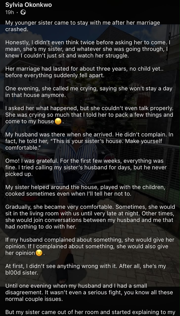 Married lady cries out after husband asks how long her divorced sister will stay in thier house