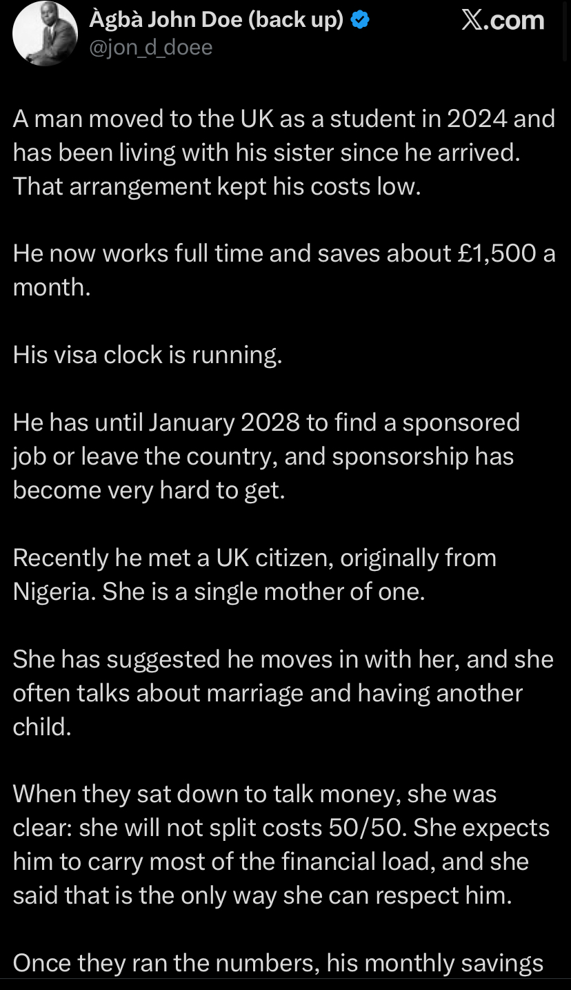 "Stay with my sister or marry single mother?" - Nigerian man in UK cries out as visa deadline nears