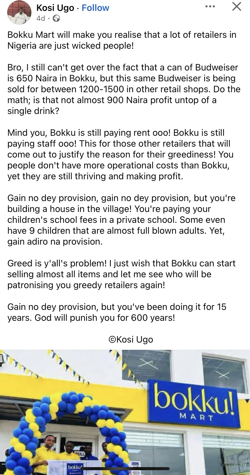 “God will punish you for 600 years" - Man blasts retailers as Budweiser sells for N650 at Bokku, N1500 in other shops