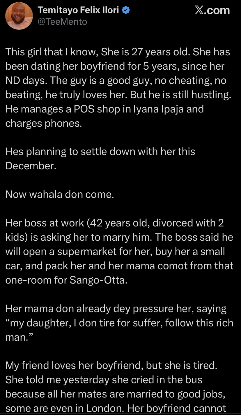 "Follow this rich man" - Mother pressures daughter to marry her boss after 5 years with struggling boyfriend